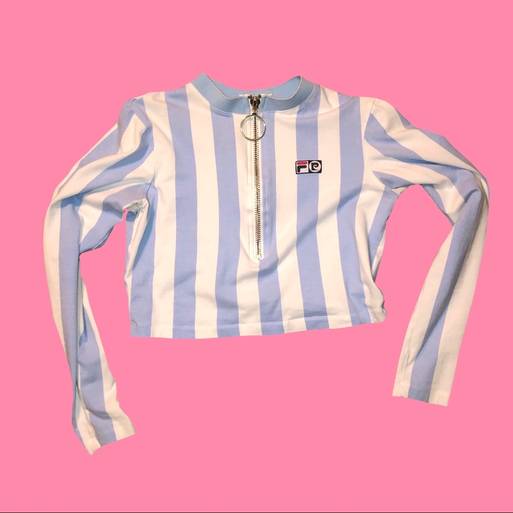 fila cropped striped half zip